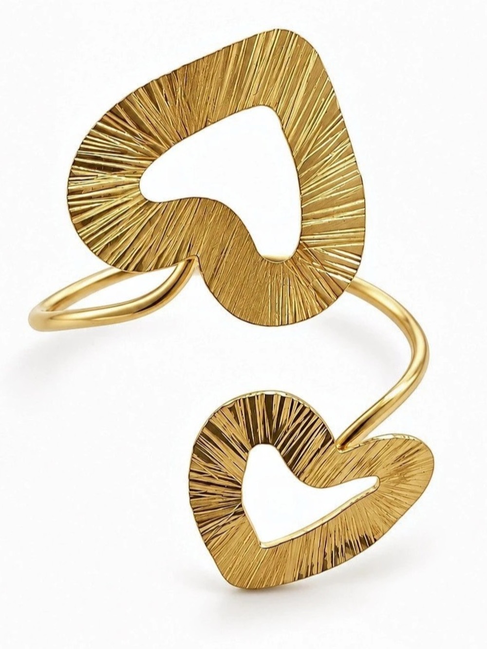 Handmade 24K Gold Plated Brass Heart Cuff Bracelet Women’s Jewelry